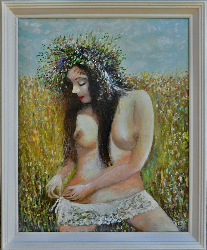 Na lukách, olej, 2013 Cena obrazu 5.000, - Kč. Rozměr obrazu (včetně rámu)  46x56cm